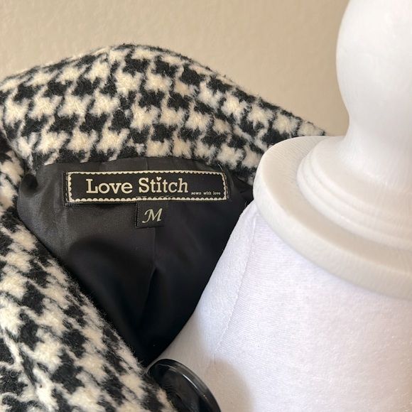 Love Stitch Black And White Checkered Pea coat Size Medium - Picture 9 of 9